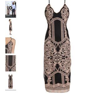 Foxiedox Embroidered V-Neck Tea Length Dress